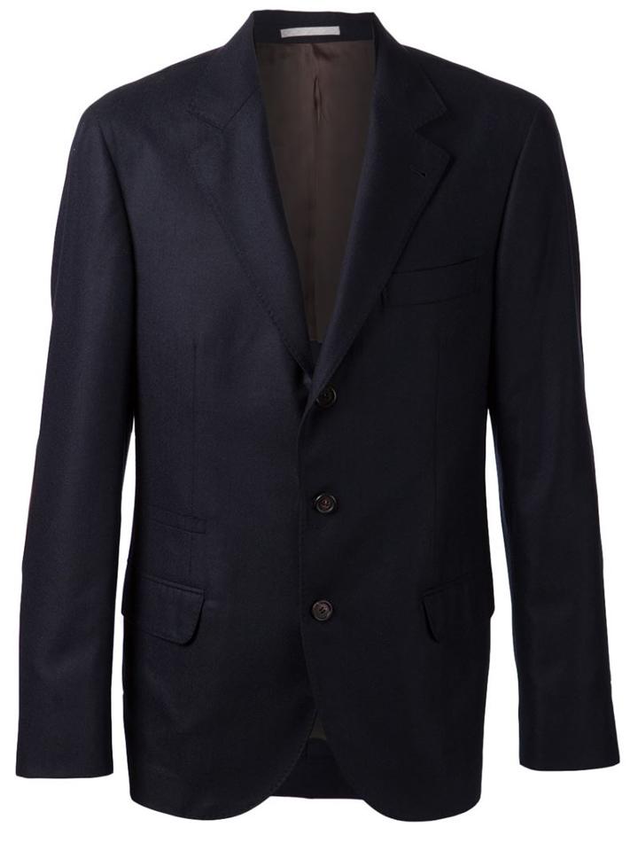 Brunello Cucinelli Two Button Jacket, Men's, Size: 56, Blue, Silk/cashmere
