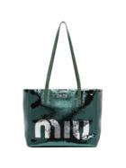 Miu Miu Sequin Logo Tote Bag - Green