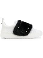 Valentino Fur And Stud Sneakers - White