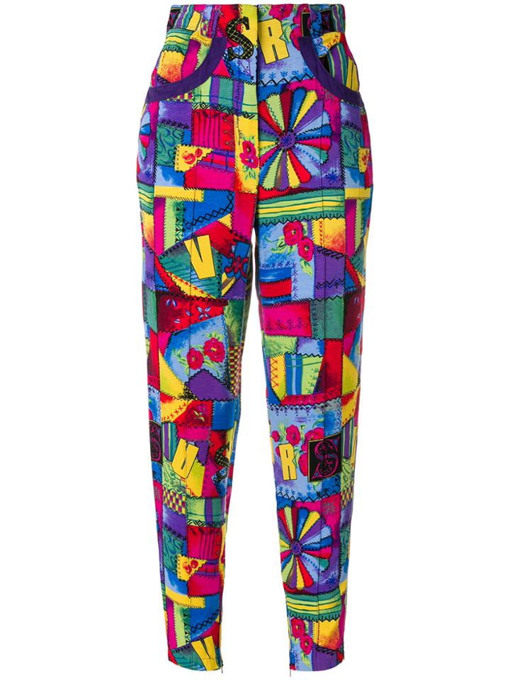 Versace Vintage Patchwork Print Cropped Trousers - Multicolour