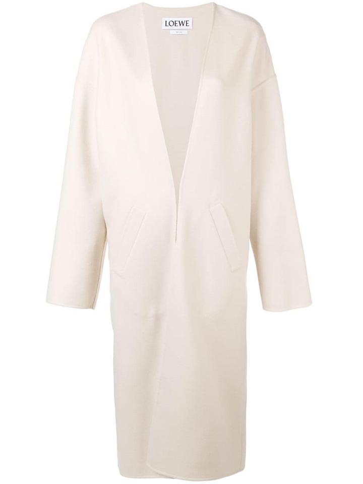 Loewe Collarless Long Coat - Nude & Neutrals