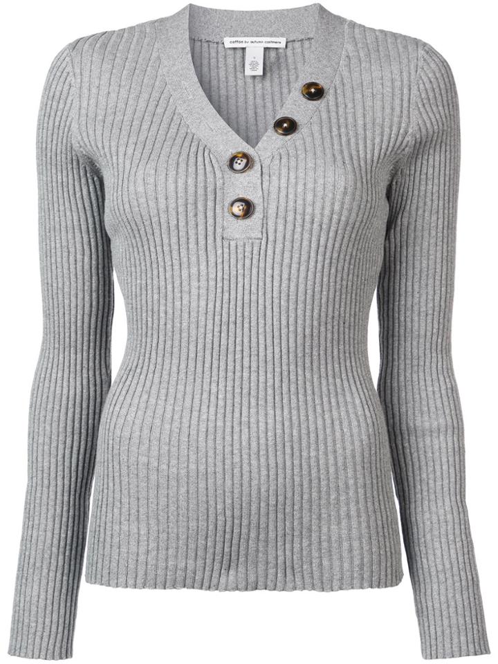 Autumn Cashmere Rib Button Up Sweater - Grey