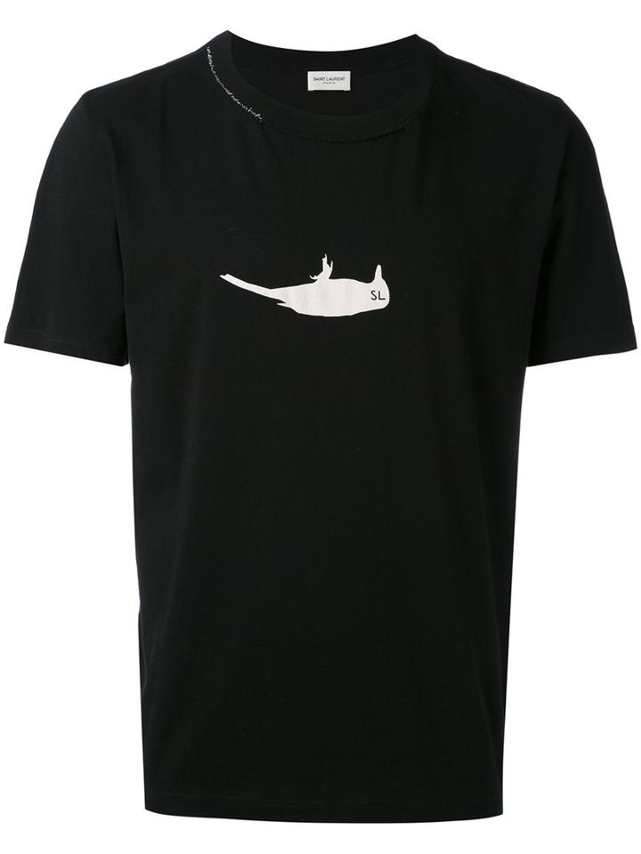 Bird Print T-shirt - Men - Cotton - S, Black, Cotton, Saint Laurent