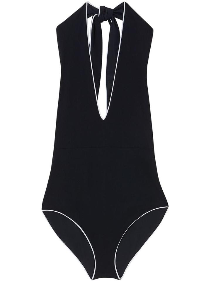 Burberry Piping Detail Halterneck Swimsuit - Black