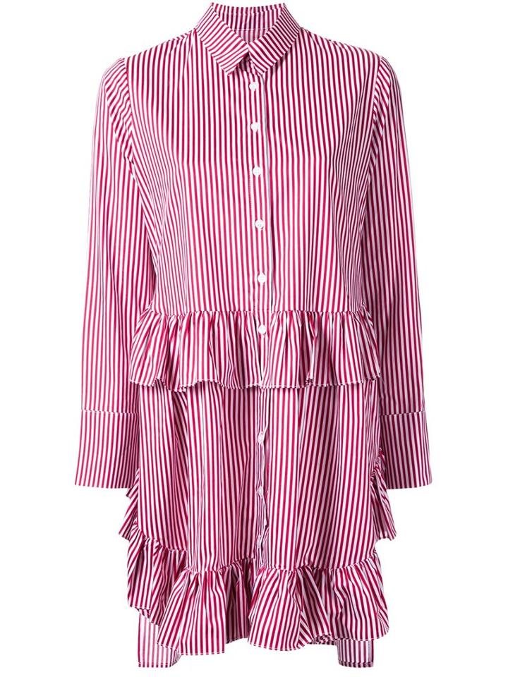 Elaidi Striped Ruffle Detail Tunic Top, Women's, Size: 38, Red, Cotton
