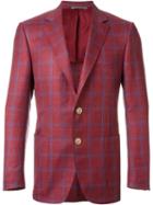 Canali Checked Blazer, Men's, Size: 52, Red, Silk/linen/flax/cupro/wool