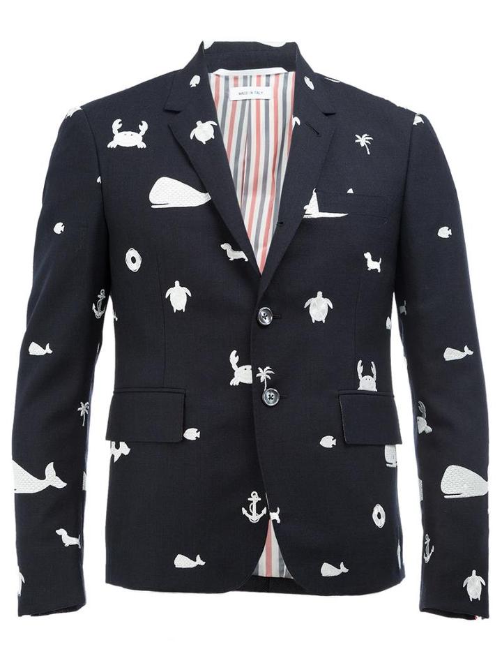 Thom Browne Multiple Embroideries Blazer, Men's, Size: 1, Blue, Cupro/wool