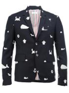 Thom Browne Multiple Embroideries Blazer, Men's, Size: 1, Blue, Cupro/wool