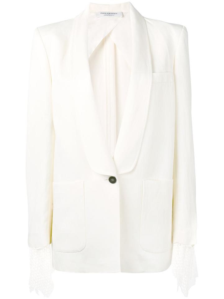 Philosophy Di Lorenzo Serafini Tuxedo-lapel Longline Jacket, Women's, Size: 40, White, Viscose/linen/flax/acetate