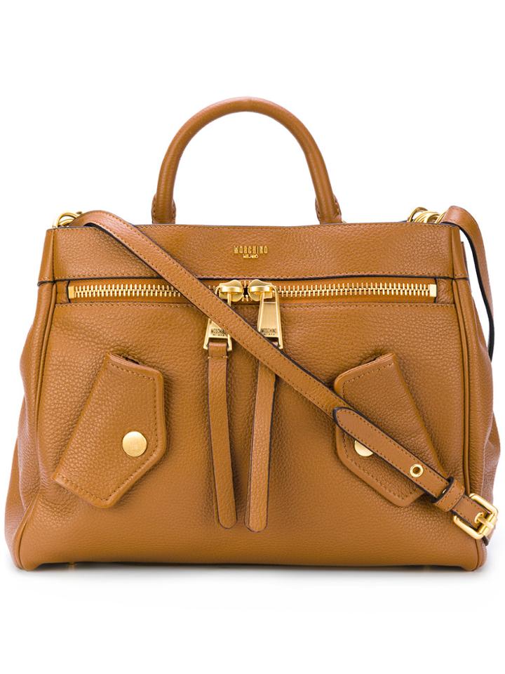 Moschino Logo Embossed Shoulder Bag - Brown