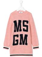Msgm Kids - Knitted Logo Dress - Kids - Acrylic/rayon/wool/alpaca - 12 Yrs, Pink/purple
