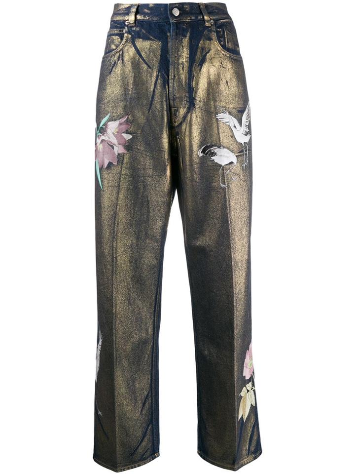 Golden Goose Floral-print High-rise Straight-leg Jeans - Blue