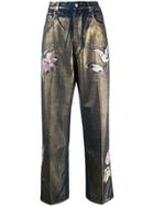 Golden Goose Floral-print High-rise Straight-leg Jeans - Blue