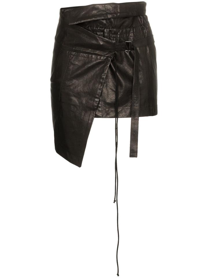 Ann Demeulemeester Wrap Asymmetric Leather Mini Skirt - Black