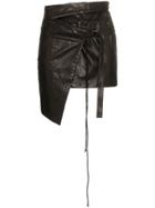 Ann Demeulemeester Wrap Asymmetric Leather Mini Skirt - Black