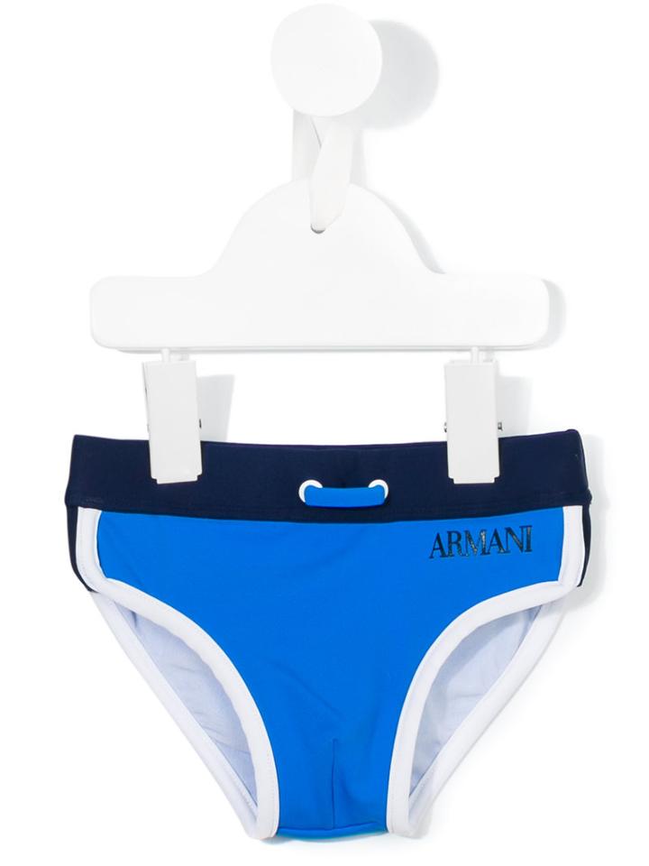 Armani Junior - Logo Print Swim Shorts - Kids - Polyamide/spandex/elastane - 6 Mth, Blue