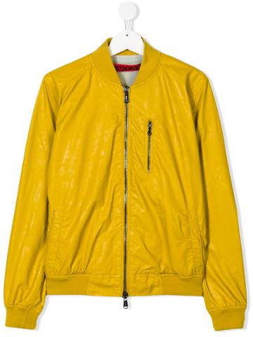 Freedomday Junior Teen Leather Effect Bomber Jacket - Yellow & Orange