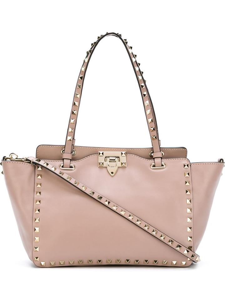 Valentino Rockstud Trapeze Tote, Women's, Nude/neutrals, Calf Leather