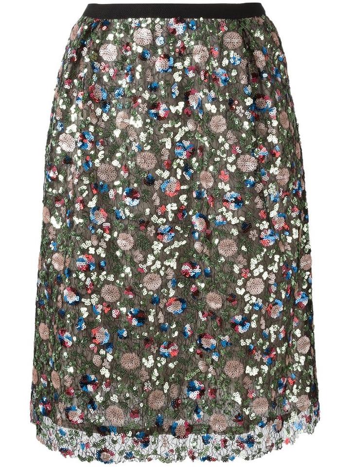 Odeeh Sequin Embroidery Skirt, Women's, Size: 36, Green, Polyester/cotton
