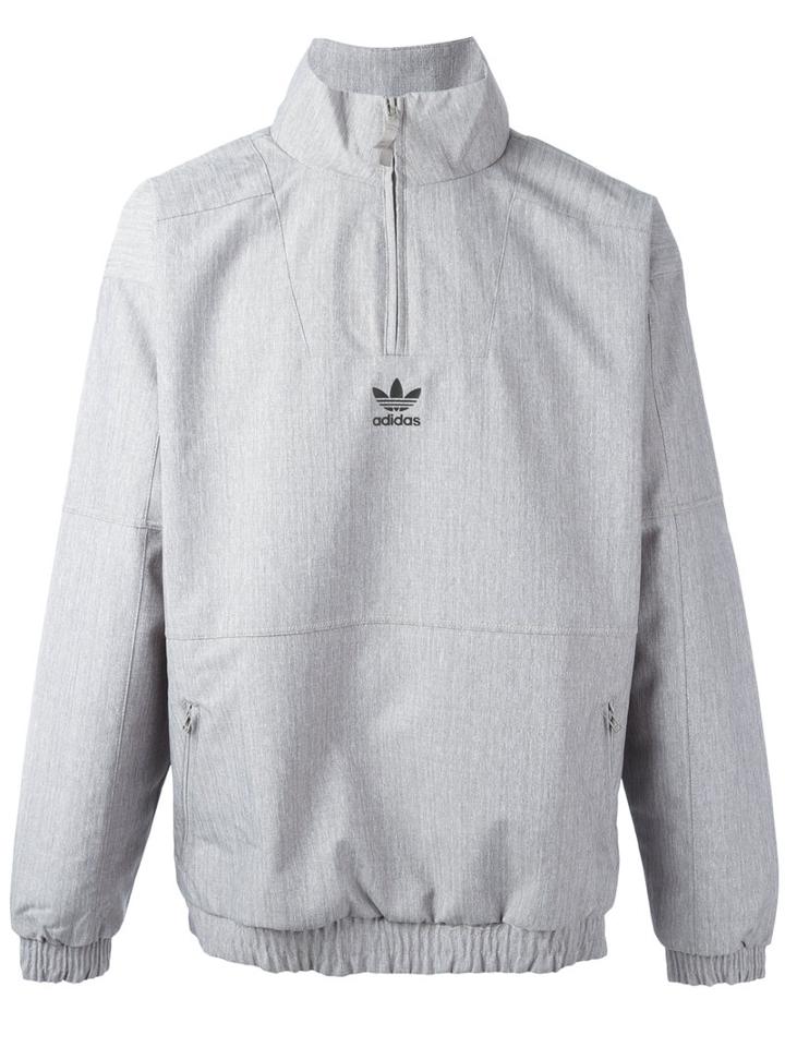 Adidas Originals Zipped Collar Thermal Sweatshirt, Men's, Size: Large, Grey, Polyester/thermoplastic Polyurethane (tpu)