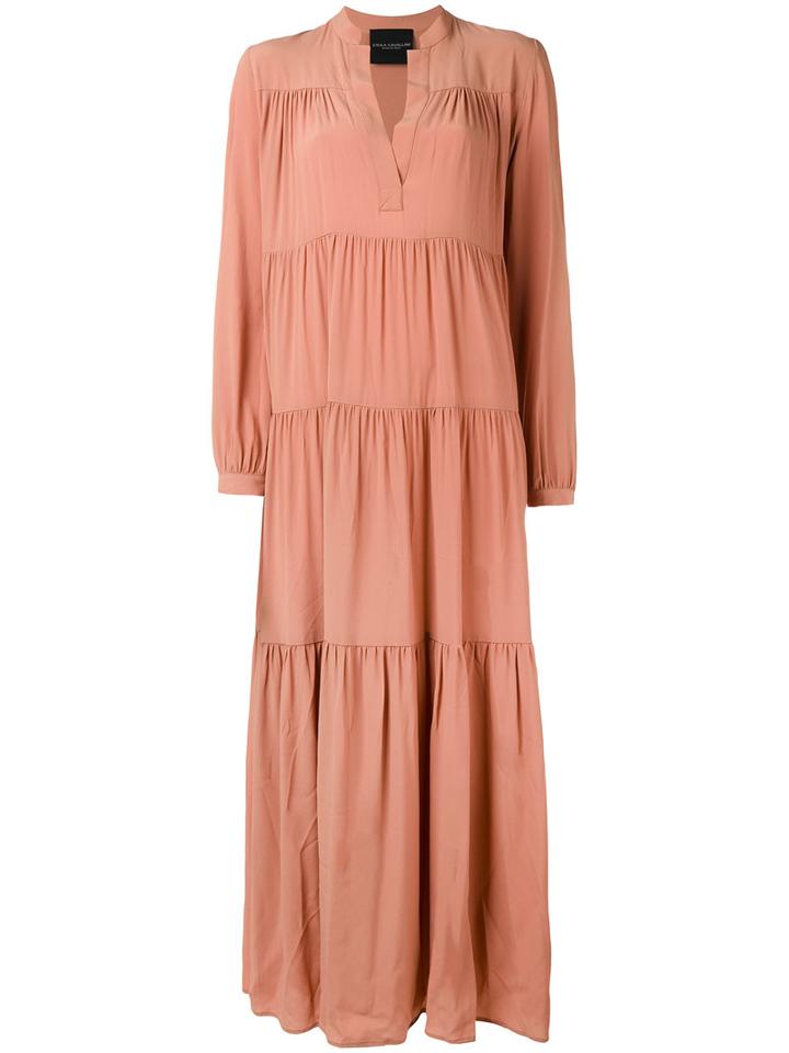 Erika Cavallini - Long Tier Dress - Women - Silk/acetate - 40, Pink/purple, Silk/acetate