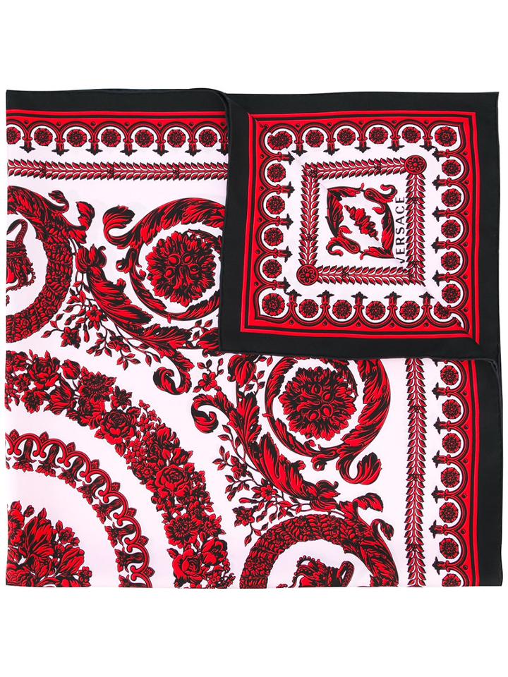Versace Baroque Floral Print Scarf, Women's, Red, Silk