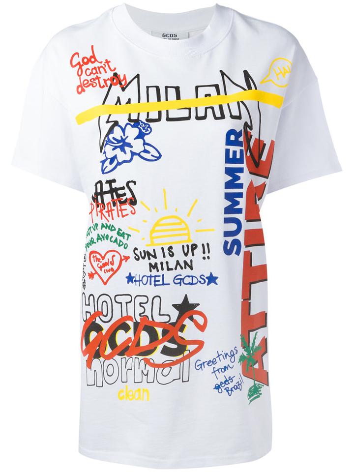Gcds - Mixed Print T-shirt - Women - Cotton - M, Women's, White, Cotton
