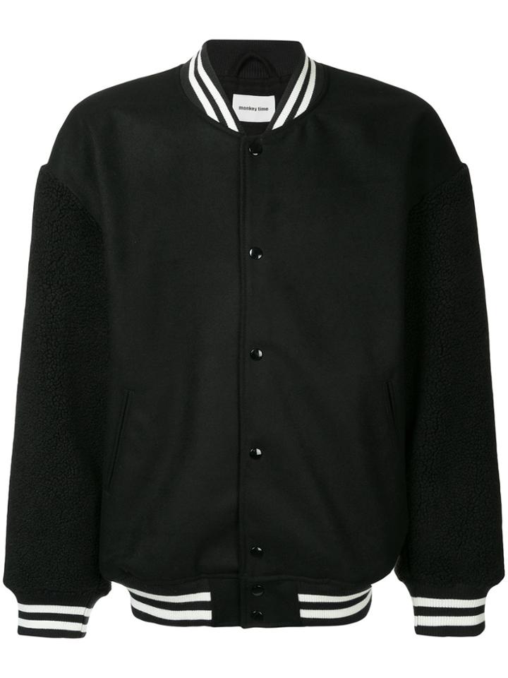 Monkey Time College Shearling Bomber Jacket - Black