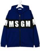 Msgm Kids Logo Tape Printed Zip Hoodie - Blue