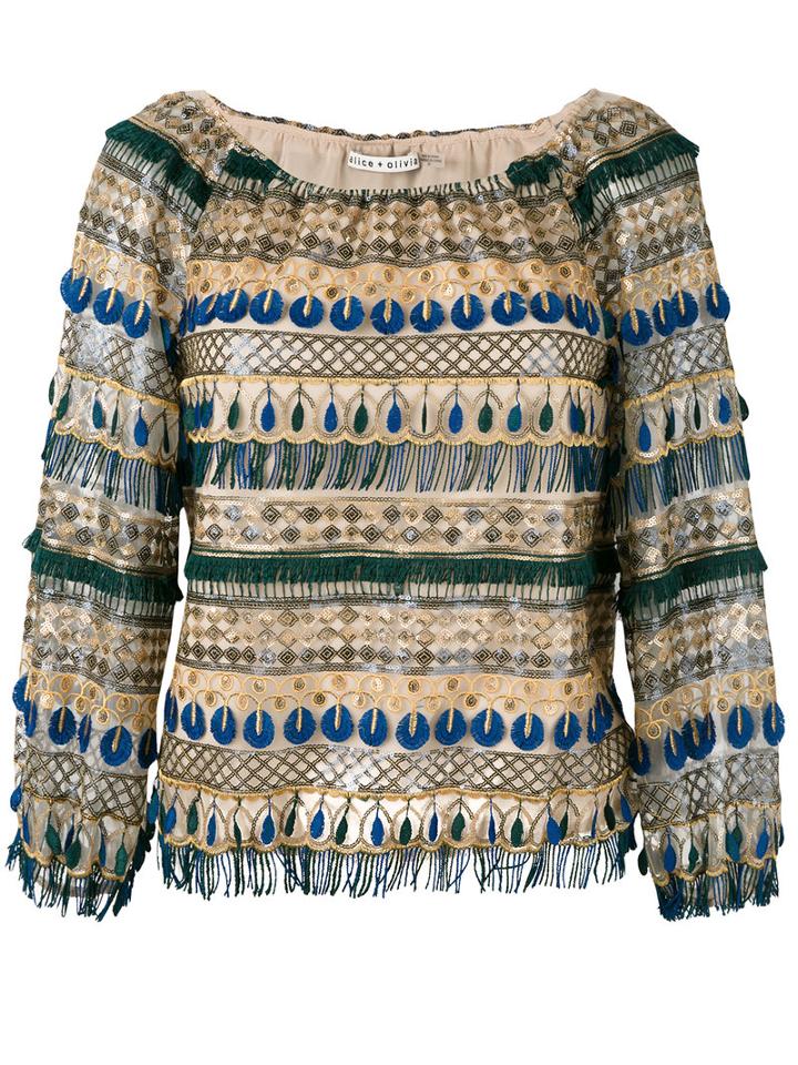 Alice+olivia - Embellished Blouse - Women - Nylon/polyester/spandex/elastane - L, Nude/neutrals, Nylon/polyester/spandex/elastane