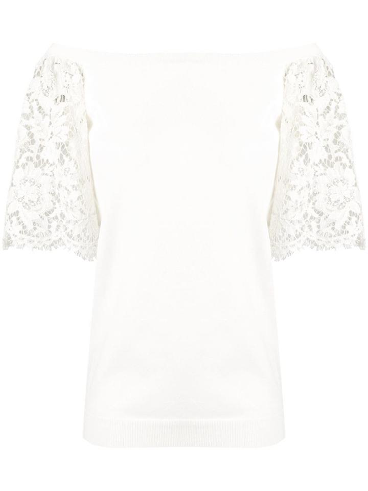 Valentino Floral Lace Sleeve T-shirt - White