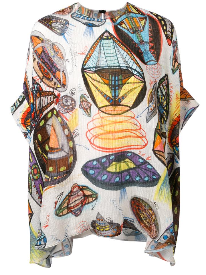 Christopher Kane Ufo Printed Silk Top - Yellow & Orange