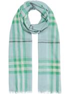 Burberry Fringed Check Cashmere Scarf - Blue