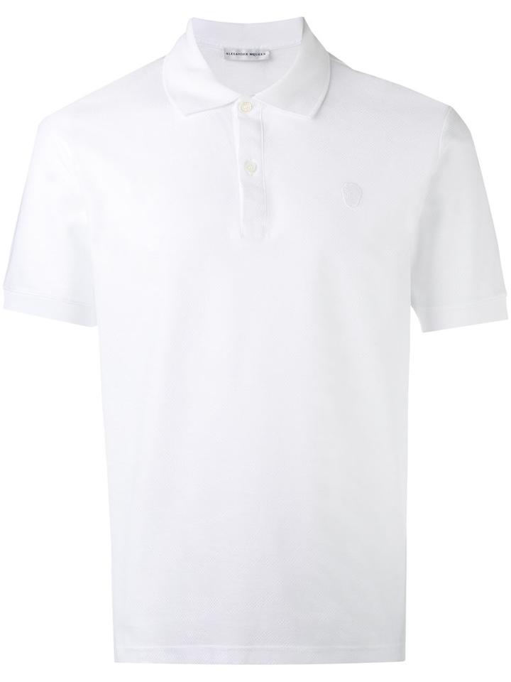 Alexander Mcqueen Skull Logo Perforated Polo Shirt, Men's, Size: Medium, White, Cotton