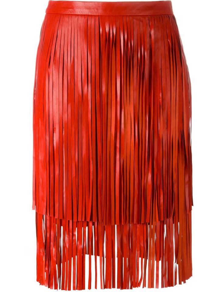 Drome Fringed Leather Skirt, Women's, Size: Small, Red, Sheep Skin/shearling/cupro