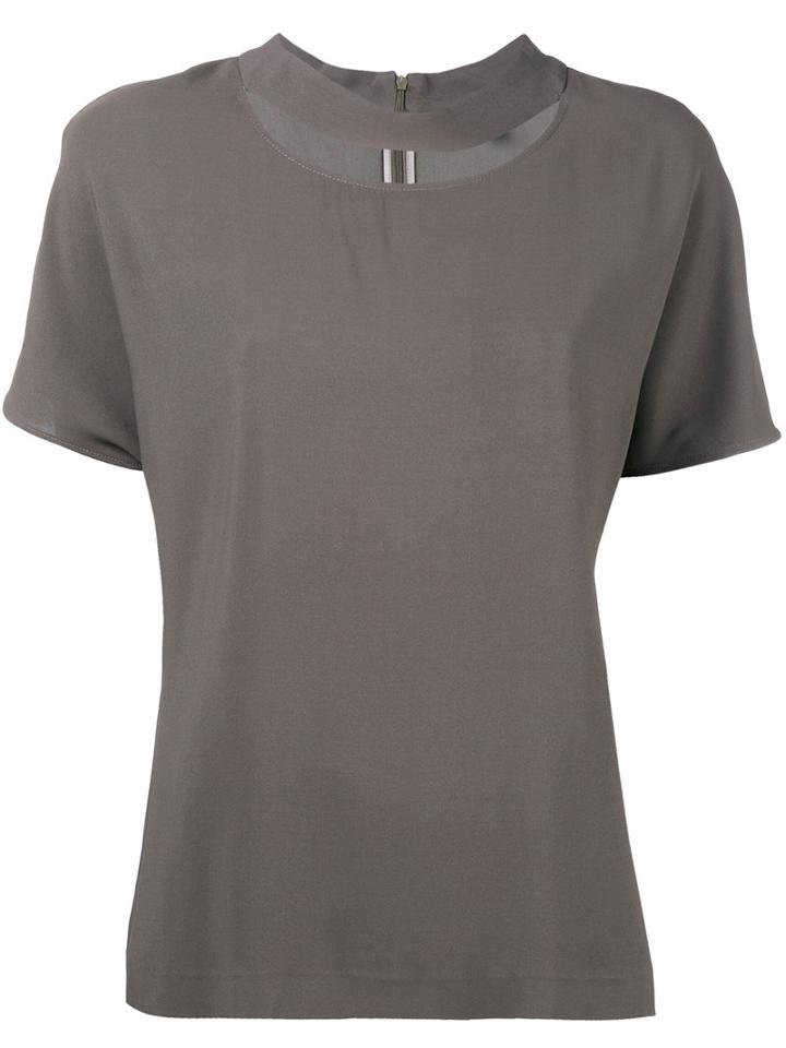 Eleventy - Round Cut-out Neck Blouse - Women - Spandex/elastane/viscose - 40, Grey, Spandex/elastane/viscose