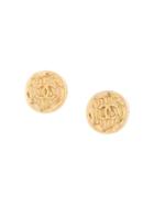 Chanel Vintage Round Textured Cc Earrings - Gold