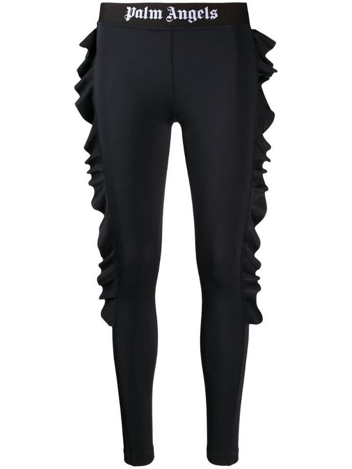 Palm Angels Ruffled Side Logo Leggings - Black