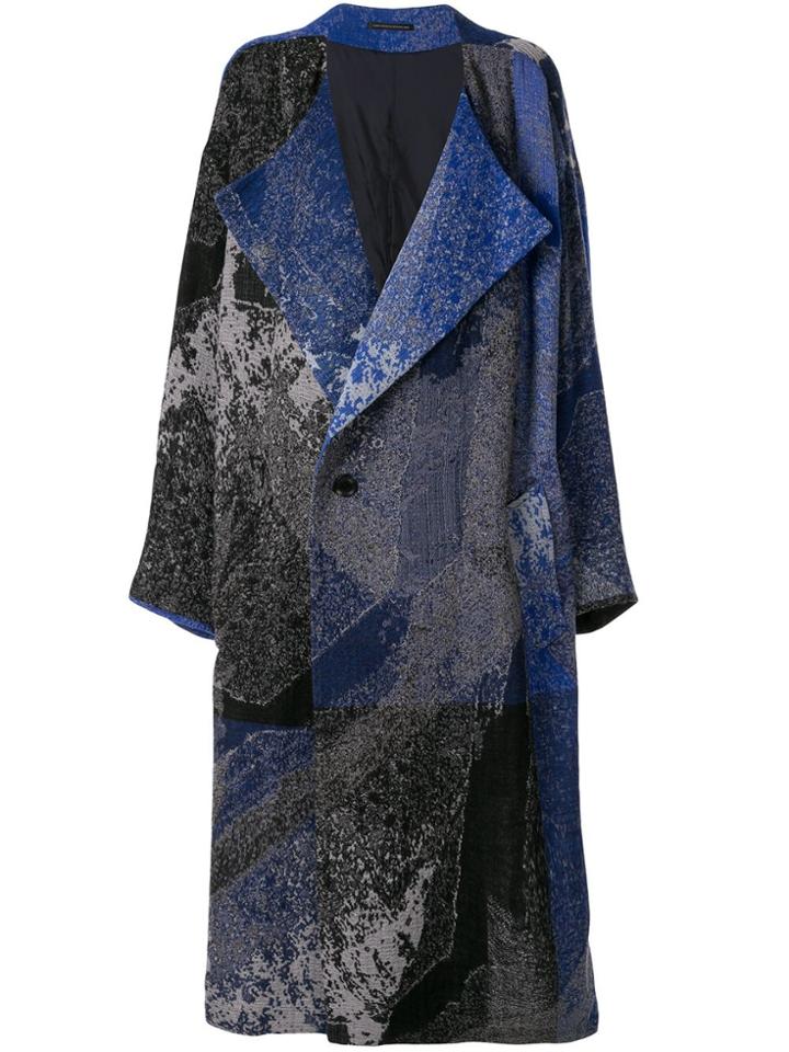 Y's Oversized Abstract Knit Coat - Blue