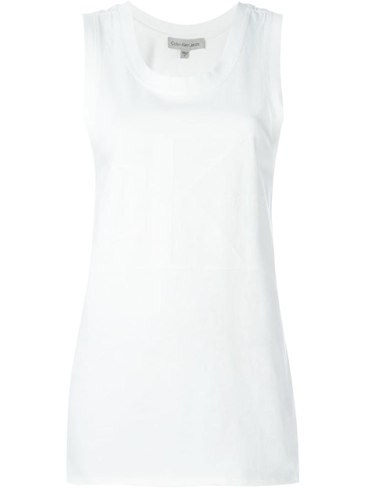Calvin Klein Jeans - Logo Print Long Tank - Women - Cotton - S, White, Cotton