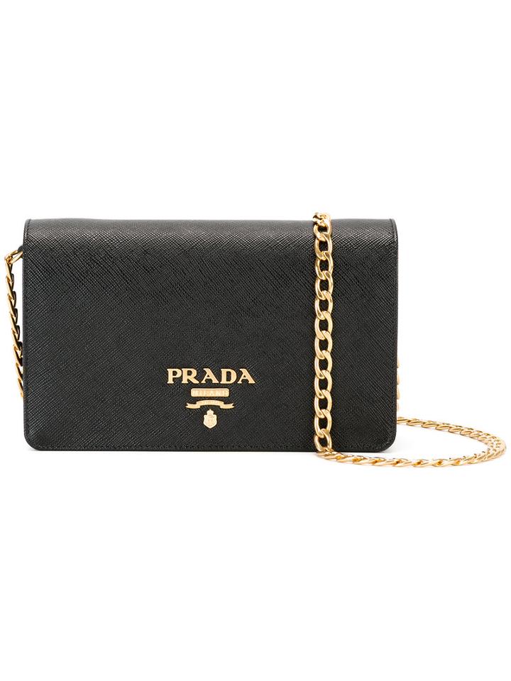 Prada Logo Plaque Clutch, Women's, Black, Calf Leather