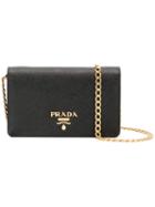 Prada Logo Plaque Clutch, Women's, Black, Calf Leather