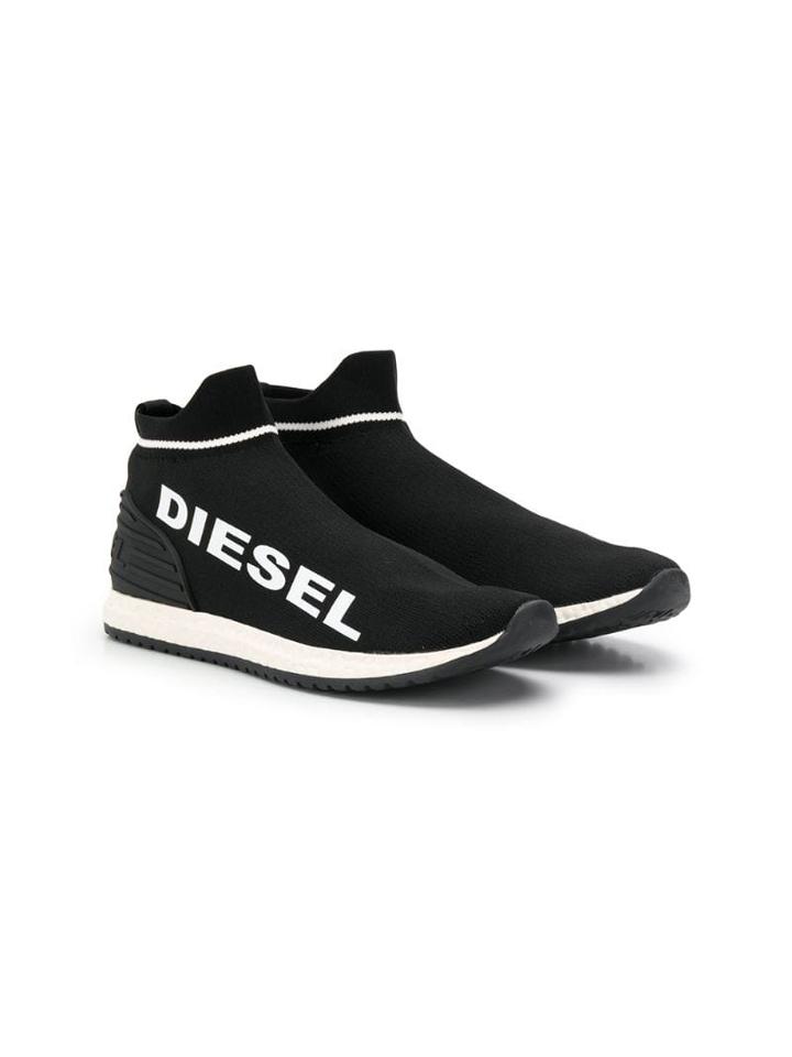 Diesel Kids Logo Print Sneakers - Black
