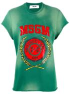 Msgm Logo Print Shortsleeved Sweatshirt, Women's, Size: Xs, Green, Cotton