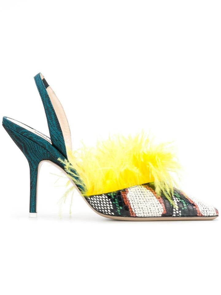 Attico Whips Feathered Pumps - Yellow & Orange