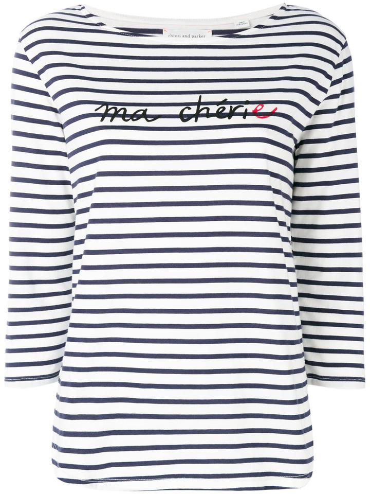 Chinti And Parker - Striped Slogan Top - Women - Organic Cotton - M, White, Organic Cotton