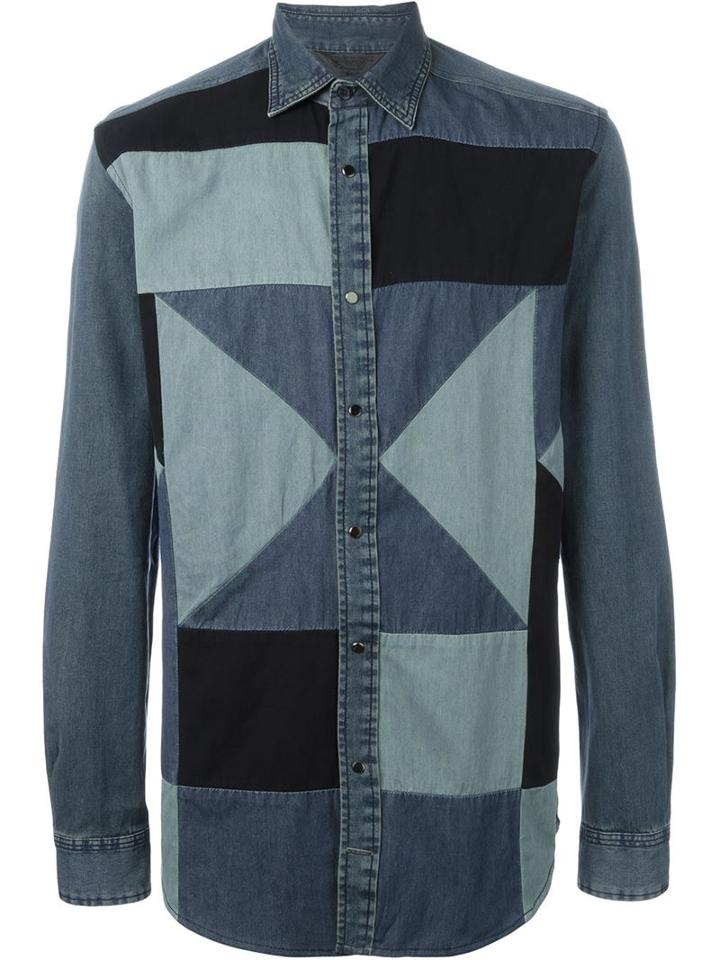 Diesel Denim Patchwork Shirt, Men's, Size: S, Blue, Cotton