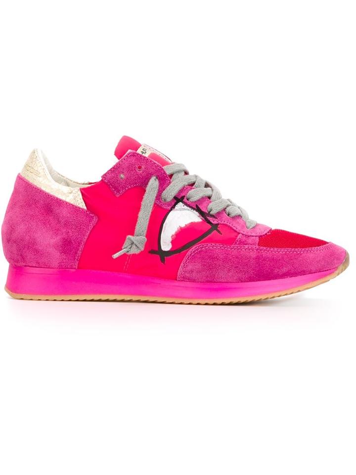 Philippe Model Panelled Low-top Sneakers, Women's, Size: 36, Pink/purple, Suede/nylon/polyamide/rubber