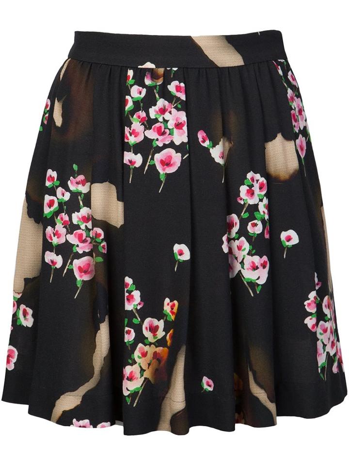 Moschino Pleated Floral Skirt, Women's, Size: 40, Black, Rayon