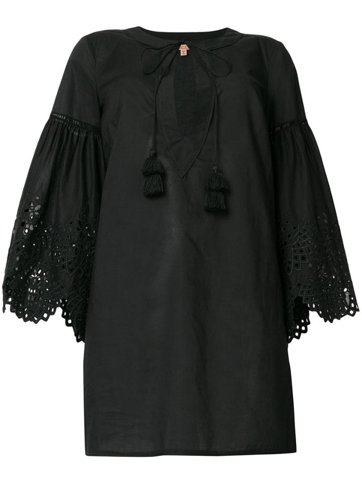 Ermanno Scervino Open Embroidery Tie Neck Blouse - Black